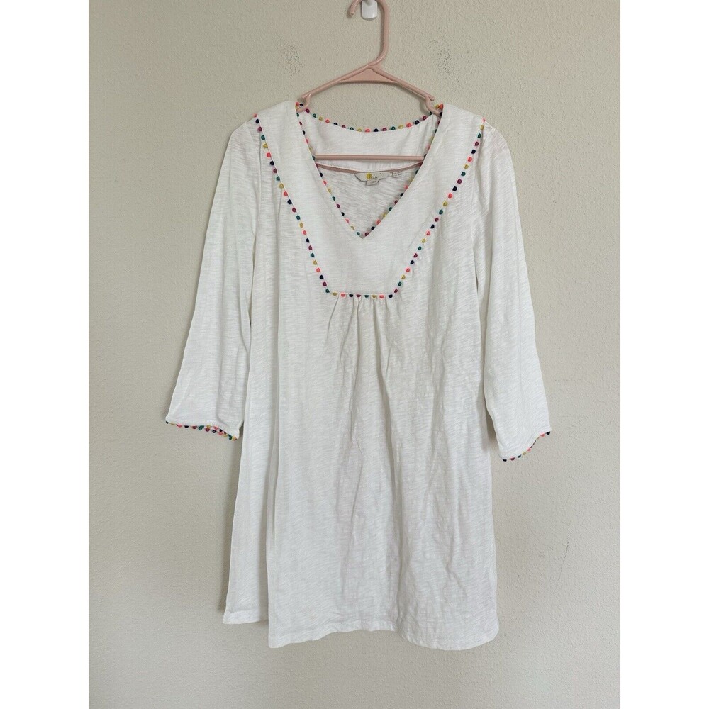 Boden Rainbow Pom Pom Tunic Mini Dress Size 8 Bohemian Colorful Top Cover Up